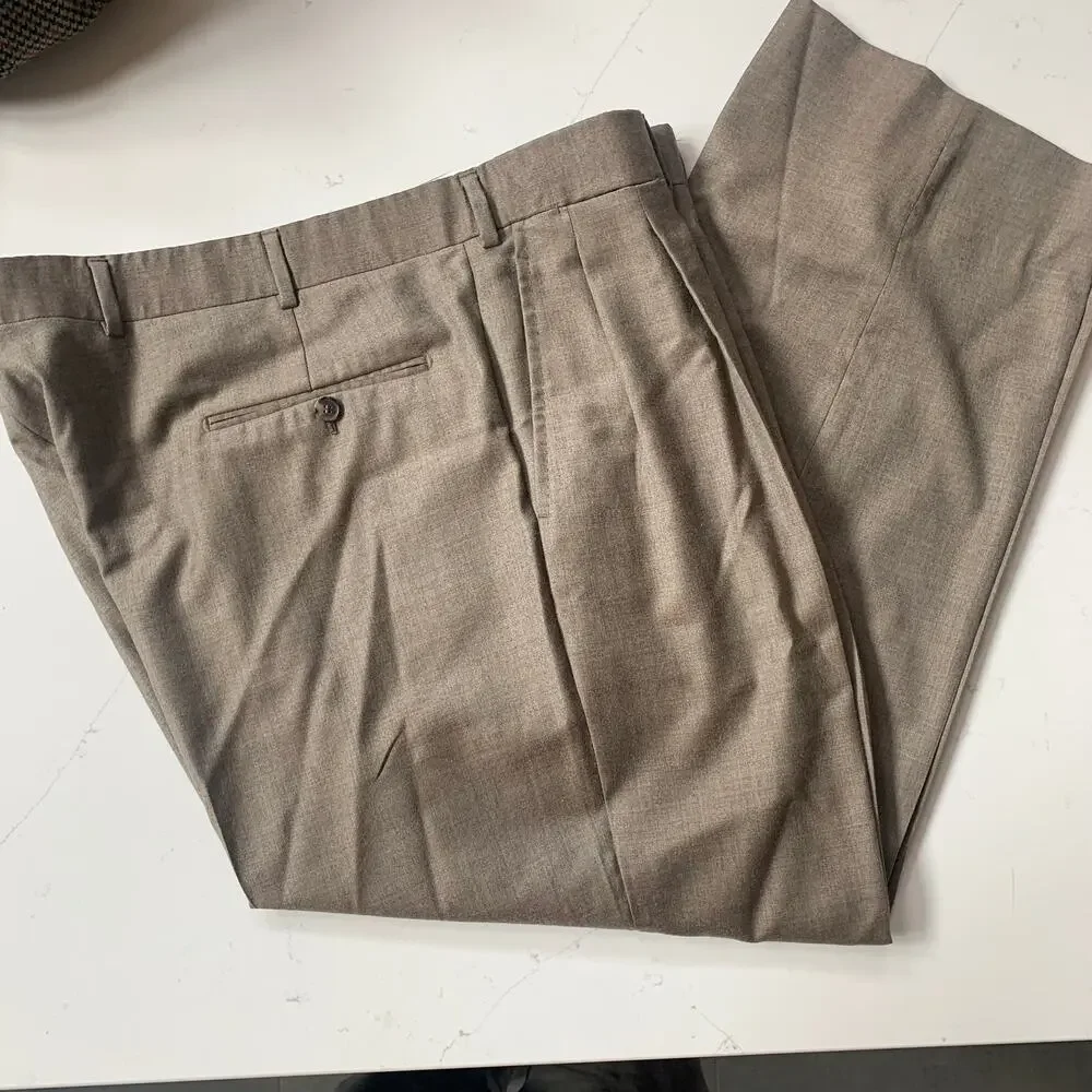 Gianluca ISAIA Napoli Men's Dress‎ Pants 42x29 Lt Brown Wool Pleated Italy